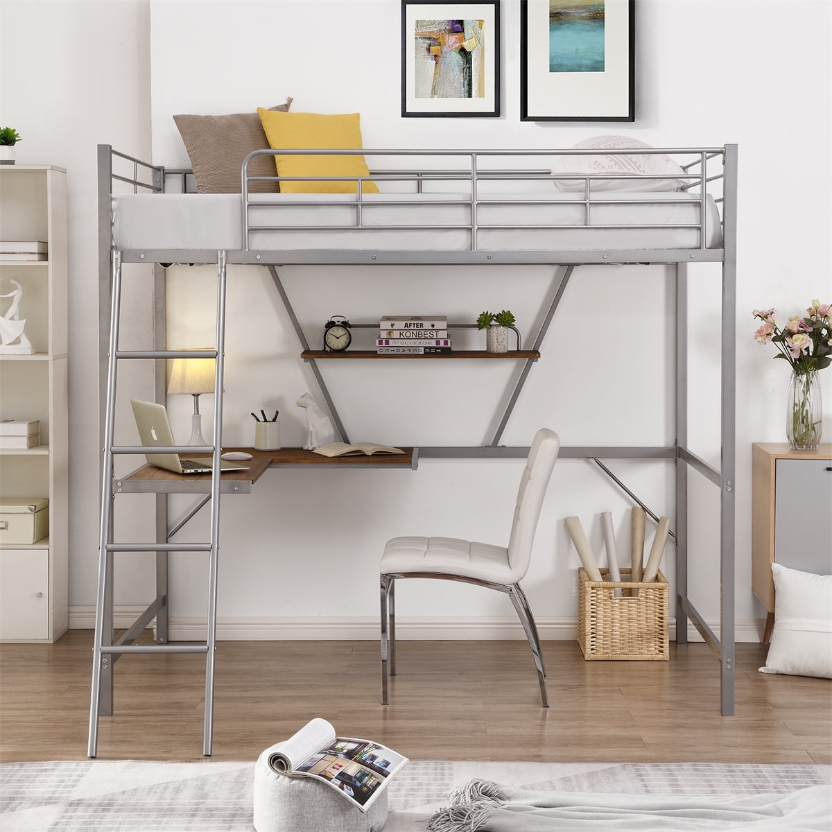 Silver Twin Loft Bed with Lshaped Desk, Shelf, Trinidad and Tobago Ubuy