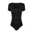 thumbnail image 3 of 2DXuixsh Combinaison pour Femmes Combinaison Basse Ronde Décontractée Confort Col Manches Courtes Aguichant Couleur Unie Mode Grande Taille Combinaison pour Femmes Courbes Noir Taille P, 3 of 6