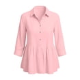 thumbnail image 4 of Neewe Womens Lapel 3/4 Sleeve Button Down Shirts Cotton Linen Tops Plain V Neck Casual Loose Fit Blouses, 4 of 5