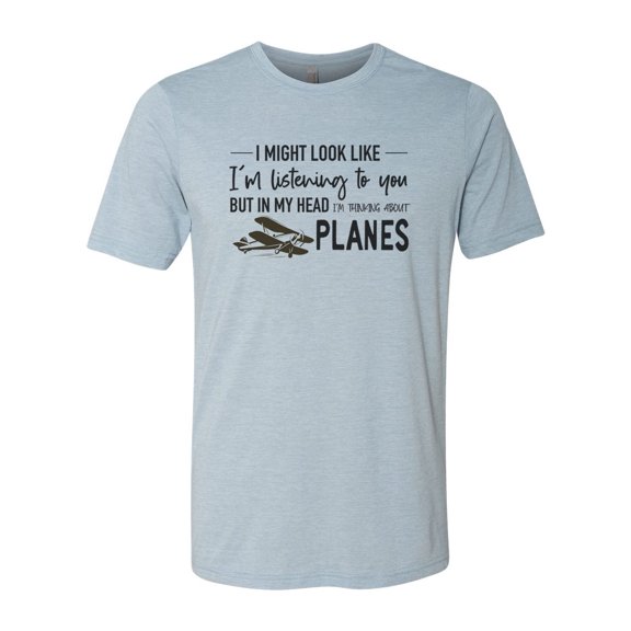 Plane T Shirt, Thinking About Planes, Aviation Tee, Unisex, Pilot Shirt, Flying T, Stonewash Denim, LARGE