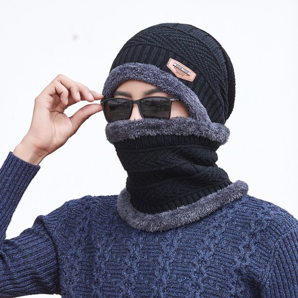 Conjunto cálido de gorro y bufanda de invierno, elegante gorro de punto con calavera para hombres y mujeresblack
