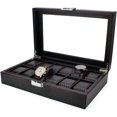 thumbnail image 1 of Leather 12 Watch Collection Jewelry Tie Box Valet Organizer Carbon Fiber Display Storage Case, 1 of 6