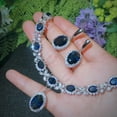 thumbnail image 2 of Royal Blue CZ Leaf Oval Necklace Huggie Earrings Jewelry Set for Brides Wedding, 2 of 7