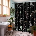 thumbnail image 2 of Vintage Boho Floral Shower Curtain with Hooks, Black & Gold Floral Bathroom Curtain, Waterproof Farmhouse Decor, 2 of 7