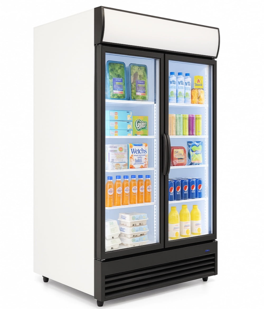 NSF Commercial Two Door Merchandiser Refrigerator in White,  48" x 29" x 81", 35 cu. ft.,