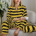 thumbnail image 6 of Lsque Striped With Bees Pattern Long Sleeve Pajama Set for Women - Soft 2-Piece Sleepwear and Loungewear Set with Pockets, Comfy Nightwear-, 6 of 7