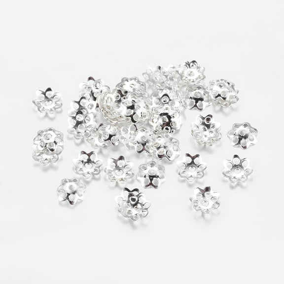 10g Iron Bead Caps Cadmium Free & Lead Free Flower Multi-Petal Silver Color Plated 6x1mm Hole: 1mm 500pcs/10g