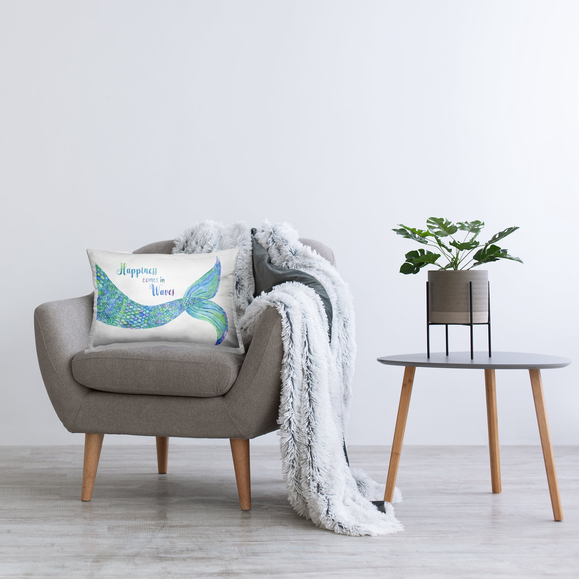 Stupell Industries Mermaid Happiness Phrase Decorative Printed Throw Pillow, 14 x 20