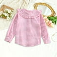 thumbnail image 3 of vdgthytj Girls Button down Shirts Kids Plaid Cute Ruffle Collared Long Sleeve Casual Spring Summer Tops Blouse, 3 of 7