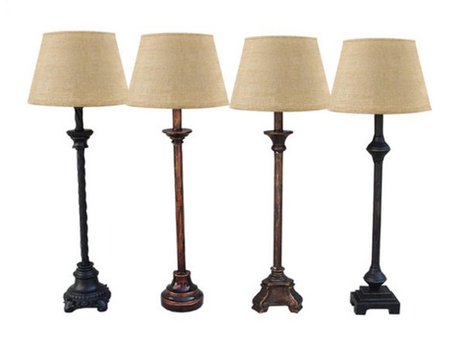 Set Of 4 Distressed Black And Brown Buffet Lamps With Burlap Drum Set Of 4 Distressed Black And Brown Buffet Lamps With Burlap Drum Shades Com