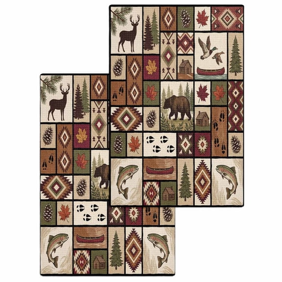 Country Patch Plaid Kitchen Dish Towels for Drying Dishes Set of 2, Brown Farmhouse Retro Bear Deer Cabin Waffle Weave Microfiber Hand Tea Bathroom Towels Quick Dry & Absorbent Towel 15.7x23.6