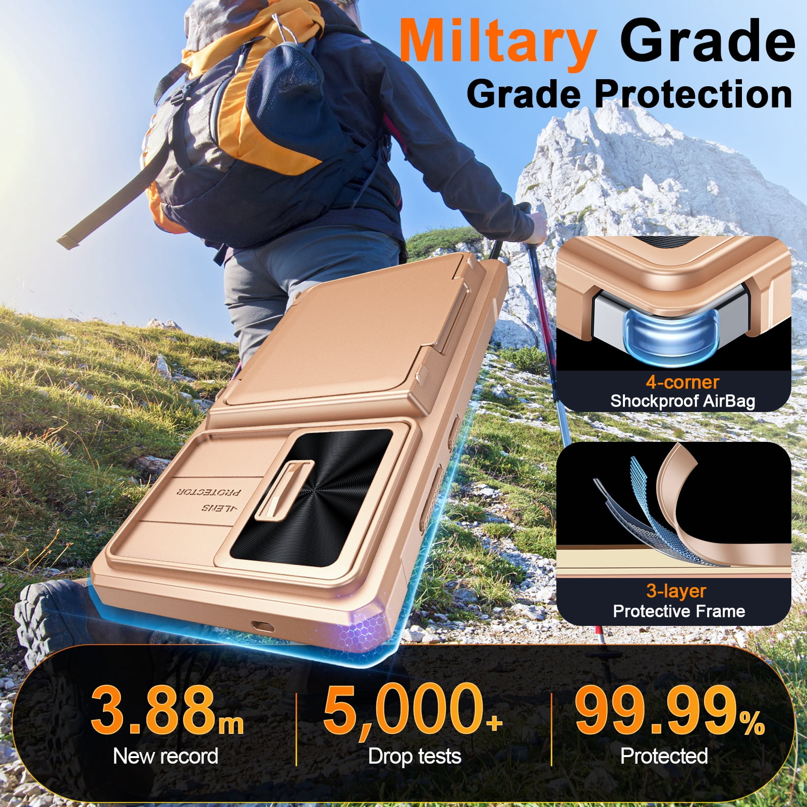 Vizvera for Samsung Galaxy S25 Ultra Wallet RFlD Cards Holder,Camera Control,Camera Cover,Rugged Shockproof Silicone Protective Phone Case-Champagne