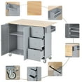 thumbnail image 6 of Kitchen Island Cart with Foldable Drop-Leaf Tabletop and Locking Wheels, 52.7" Rolling Kitchen Island Cart with 2 Door Cabinet and 3 Storage Drawers, Spice Rack and Towel Rack, Grey Blue, 6 of 7