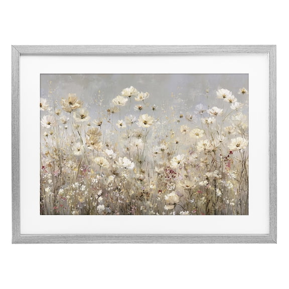 Stupell Industries White Daisy Clusters Meadow Gray Framed Print Under Glass, design by Jacky Ngan