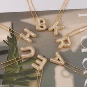 QVVWOPQ A-Z Bubble Letter Necklace Gold Rhinestone Letter Pendant Chain Layering Necklaces for Women Jewelry Gifts