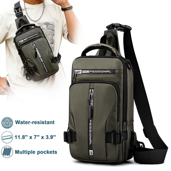 HHY Small Sling Backpack for Men, 2 In 1 Backpack & Crossbody Bag,Nylon Lightweight Shoulder Bag for Hiking Traveling Cycling & Daily Commute,Green