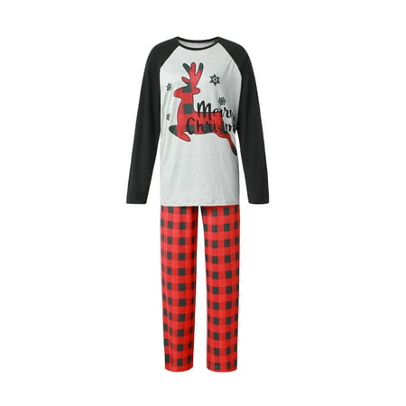 

Liliz Matching Family Christmas Pajamas Letter Elk Raglan Tops + Plaid Pants Pajamas Sleepwear Set