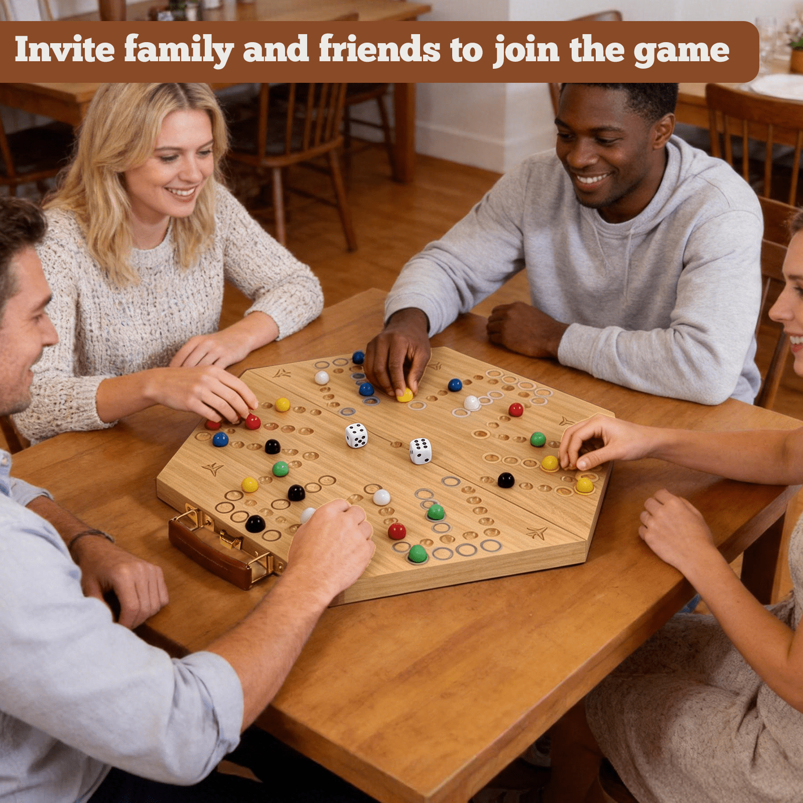Grhonior Folding Wooden Wahoo Aggravation Marble Board Game Set Classic 6 Player with Integrated Accessory Storage 1 Pack Large 21 Inch