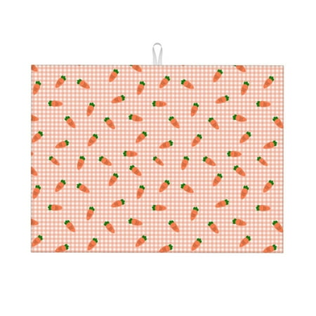 

Cauagu orange carrot on a gingham Dish Drying Mat 24*18 inch Absorbent Dish Drainer Kitchen Counter Dish Drying Pad for Countertops Sinks Draining Racks