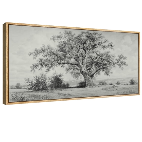 CHDITB Tree of Life Wall Art Nature Landscape Elm Tree Sketch Framed Canvas for Living Room Bedroom Office 20x40 Inch