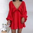 thumbnail image 1 of Vestido Vestido corto informal para mujer, cuello en V profundo, traje diario de cintura alta para mujer (rojo L) Cgtredaw Rojo T L para Mujer, 1 of 6