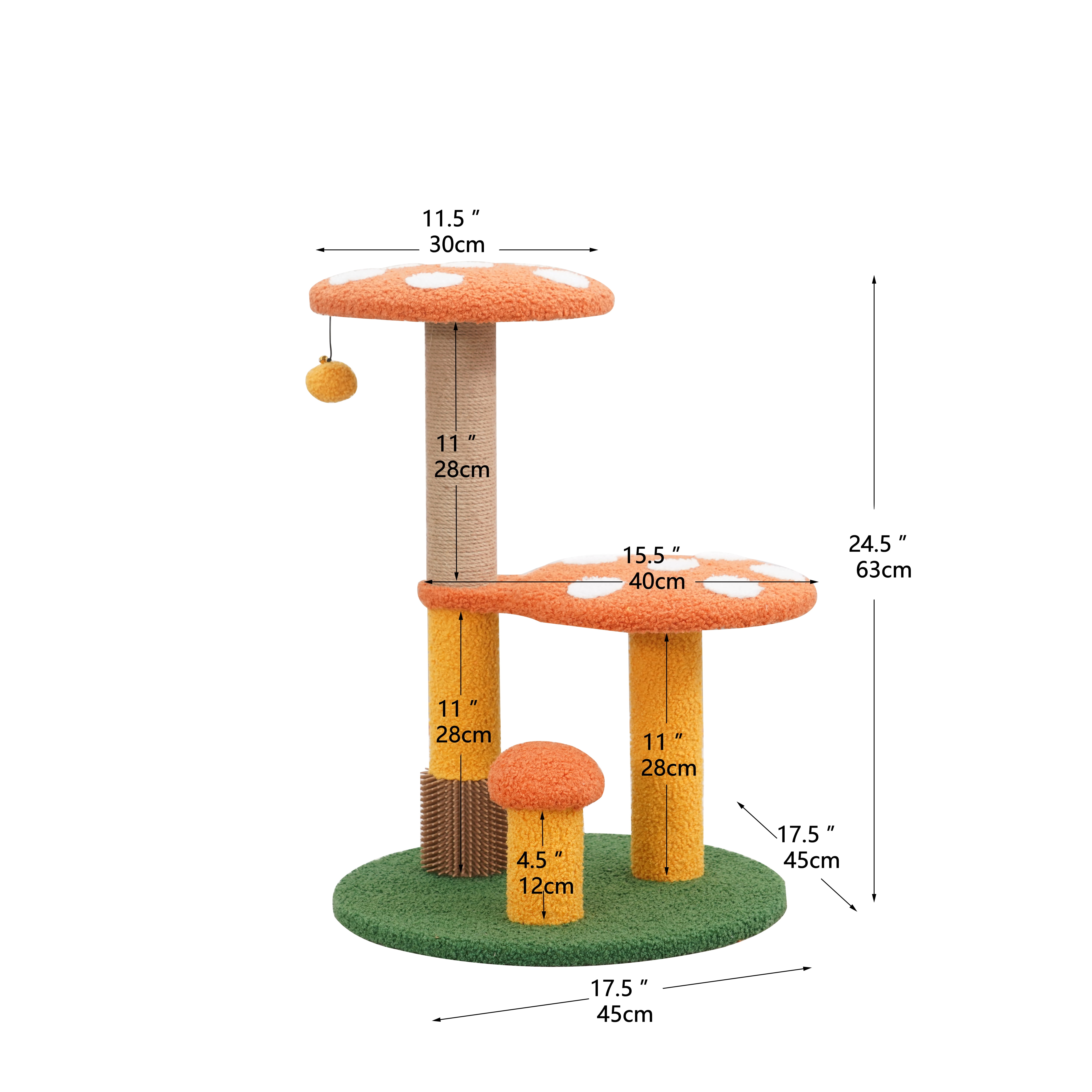 Vibrant Life 3-Level 24.8" Mushroom Stylish Cat Perch with Scratching Post, Orange & Green