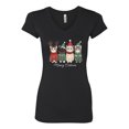 thumbnail image 2 of Wild Bobby Meowy Catmas, Christmas Cat Lover Design Sweater | Holiday Women Junior Fit V-Neck Tee, 2 of 5