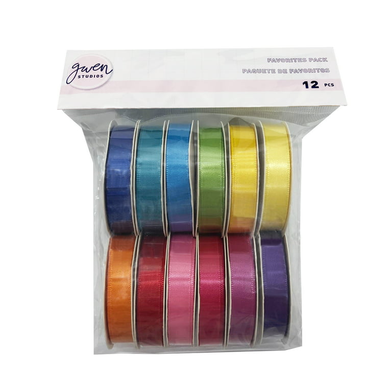 Solid Satin Ribbon Pack, 12 Bright Colors, 3/8 x 36 Yards by Gwen Studios