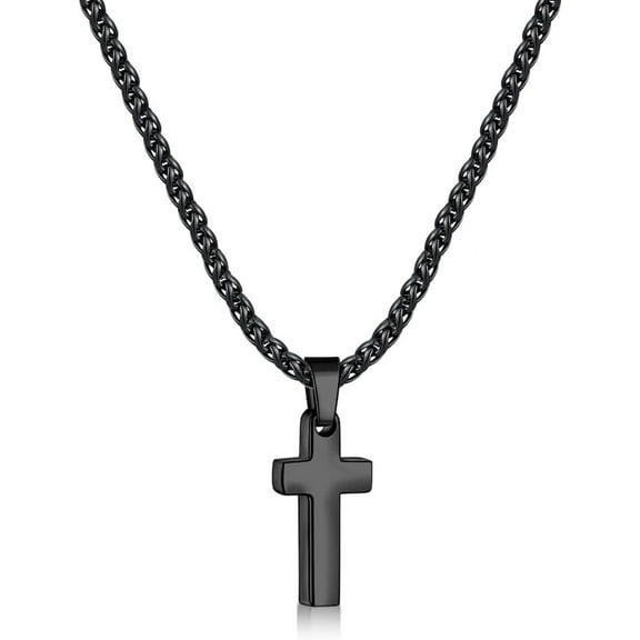 Cross Necklace for Men, Black Mens Cross Necklaces with 2.5mm Chain, 316L Stainless Steel Wheat Chain, 16-24 Inch