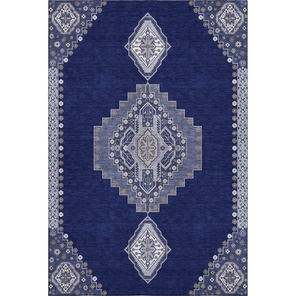Addison Rugs Mayfield Premium Machine Washable Traditional Oriental Navy Rectangle Rug, 10' x 14'