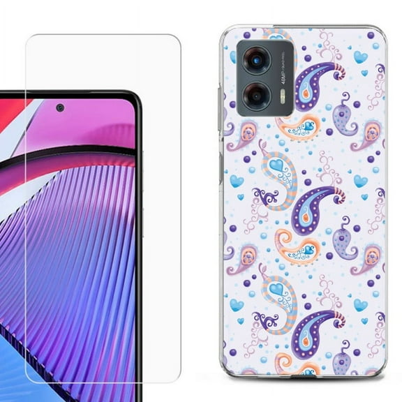 OneToughShield ® Compatible with Motorola Moto G 5G 2023, Shockproof Phone Case, with Tempered Glass Screen Protector - Paisley Purple