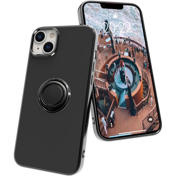case for iPhone 14 Case with Ring Holder Magnetic Kickstand, Slim Thin TPU [Soft Microfiber Lining] Anti-Scratch Matte Full-Body Shockproof Protective Phone Case for iPhone 14 Black