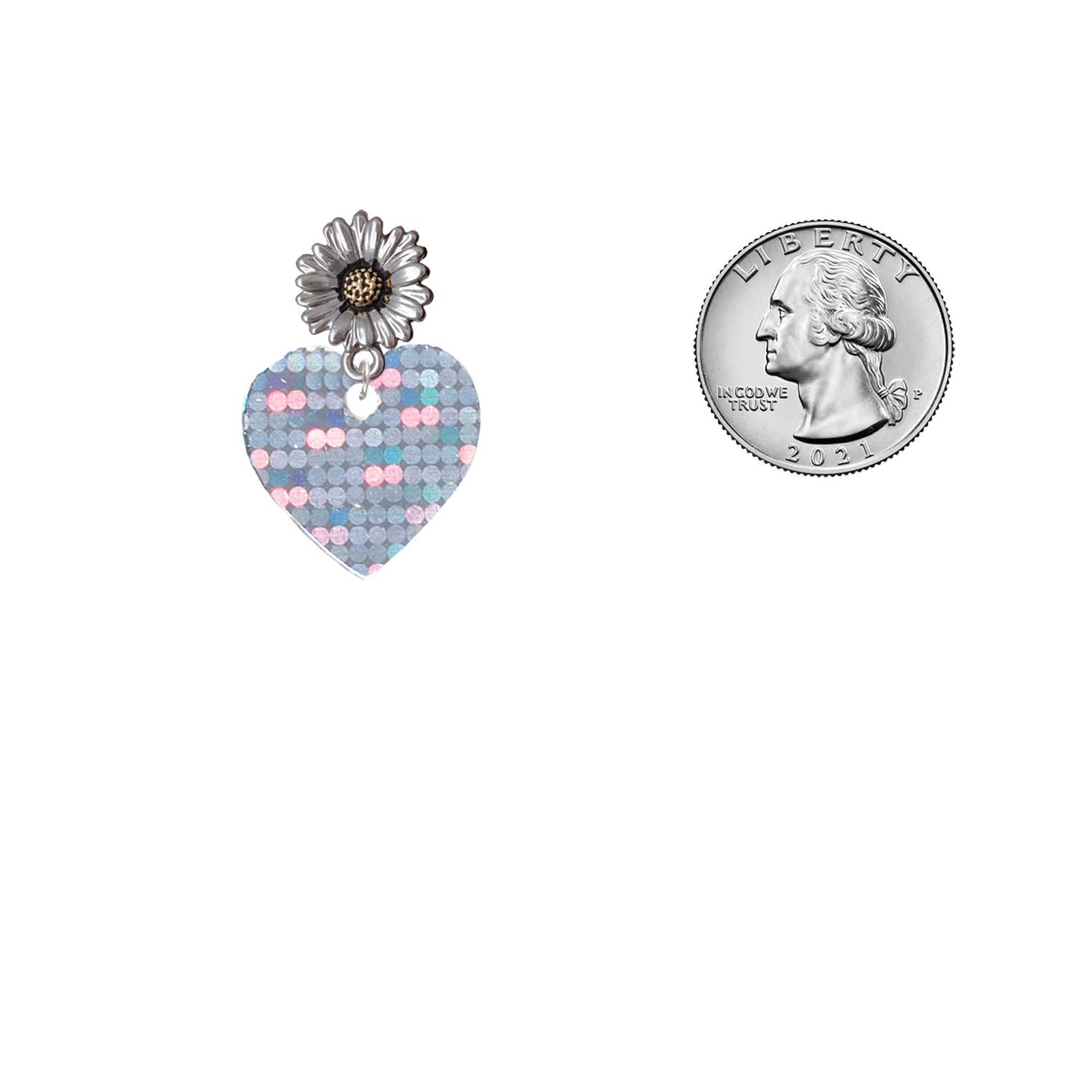 Delight Jewelry Acrylic Small Hologram Heart - Two-tone Daisy Flower Post Earrings