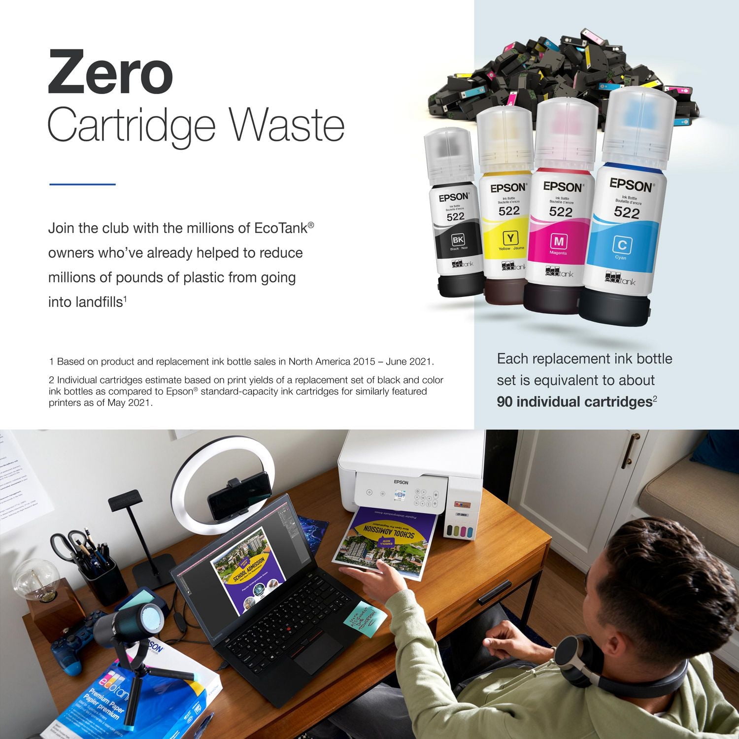 Imprimante multifonction couleur sans cartouche Epson EcoTank ET-2803 à réservoirs d’encre géants avec scanneur, copieur et connectivité sans fil