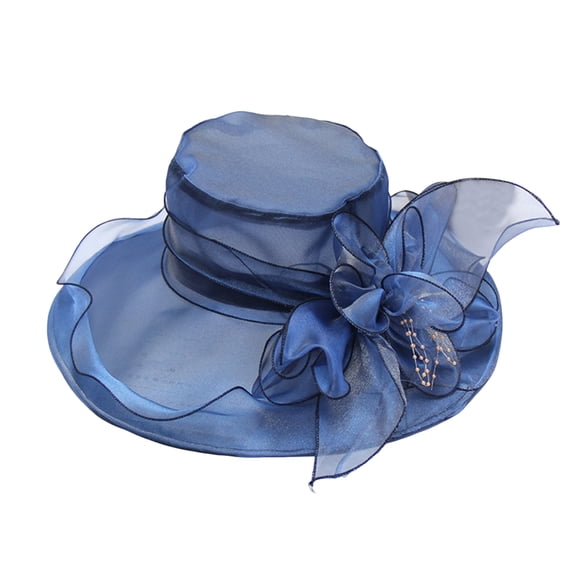 Women Organza Church Derby Hat Summer Ruffles Wide Brim Church Bridal Sun Hat Outdoor Styling Caps for Wedding Tea Party