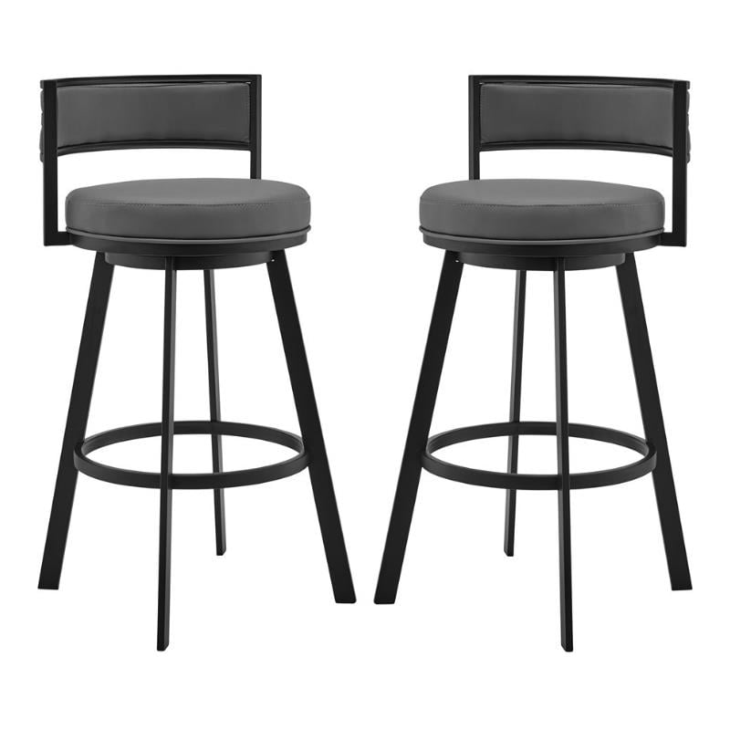 Home Square 26" Bar Stool in Gray Faux Leather and Black Metal Set of