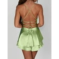thumbnail image 5 of Women'S Elegant Satin A-Line Summer Sleevesless Bandage Back Spaghetti Strape Tiered Jumpsuits Fluorescent Green S, 5 of 6