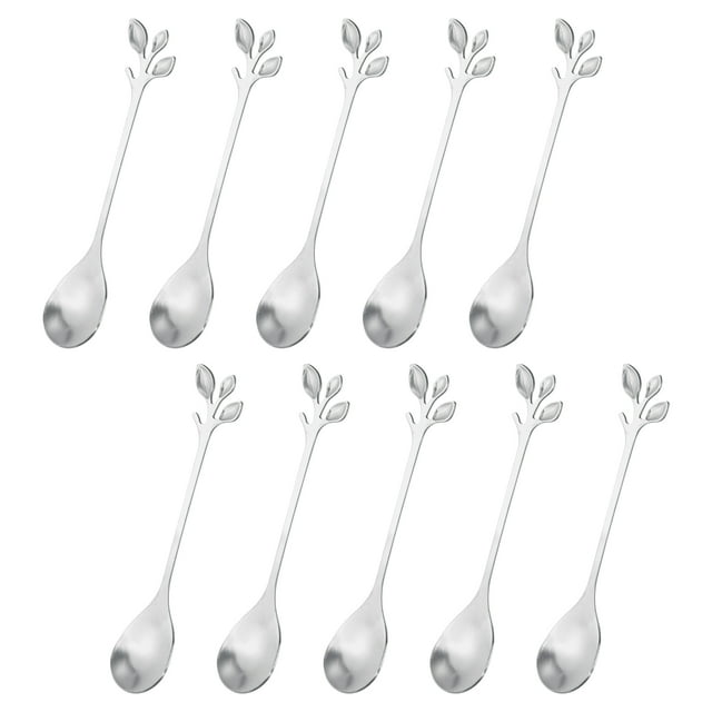 Unique Bargains 10Pack 4.8' Stainless Steel Leaf Coffee Spoon Tableware Dessert Spoons, Silver