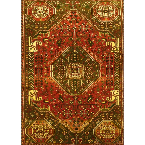 Ahgly Company Machine Washable Indoor Rectangle Persian Yellow Traditional Area Rugs, 5' x 7'