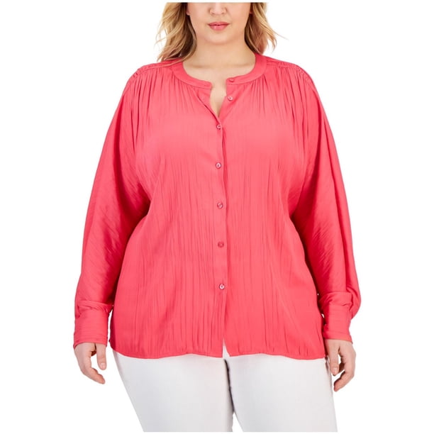 Calvin Klein Womens Shirred Shell Blouse, brghtpink, Plus Size, 1X