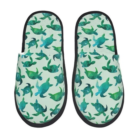 Balery Green Sea Turtle Slient Indoor Furry Fleece Comfort House Shoes Soft Non-Slip Home Shoes Cotton slippers House Slippers-- Large