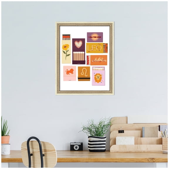 Kate and Laurel Framed Wall Art Print Leo Matchbooks 14x18 FC by Megan Ryan, 16 x 20, Castellan Distressed White Frame, Whimsical, Typography Art for Wall Decor