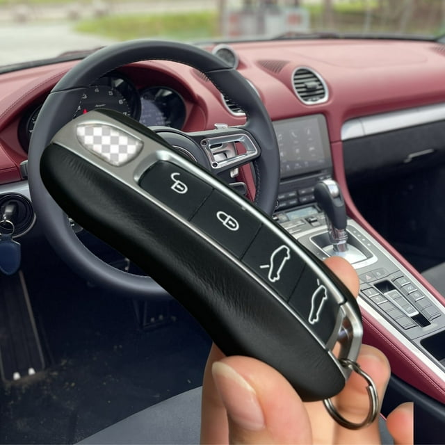 Housse de Protection pour Clé de Voiture en Cuir Véritable Porsche Compatible avec Cayenne Macan 718 Panamera 911 Femmes