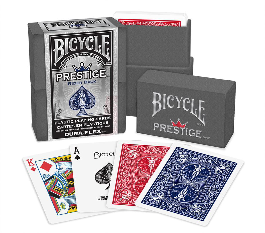 Bicycle Playing Cards Prestige Duraflex 100 Percent Plastic Texas Holdem Poker Cards Closeout Offer. Bulk Pack of 12 Red Decks Without Tuck Boxes 