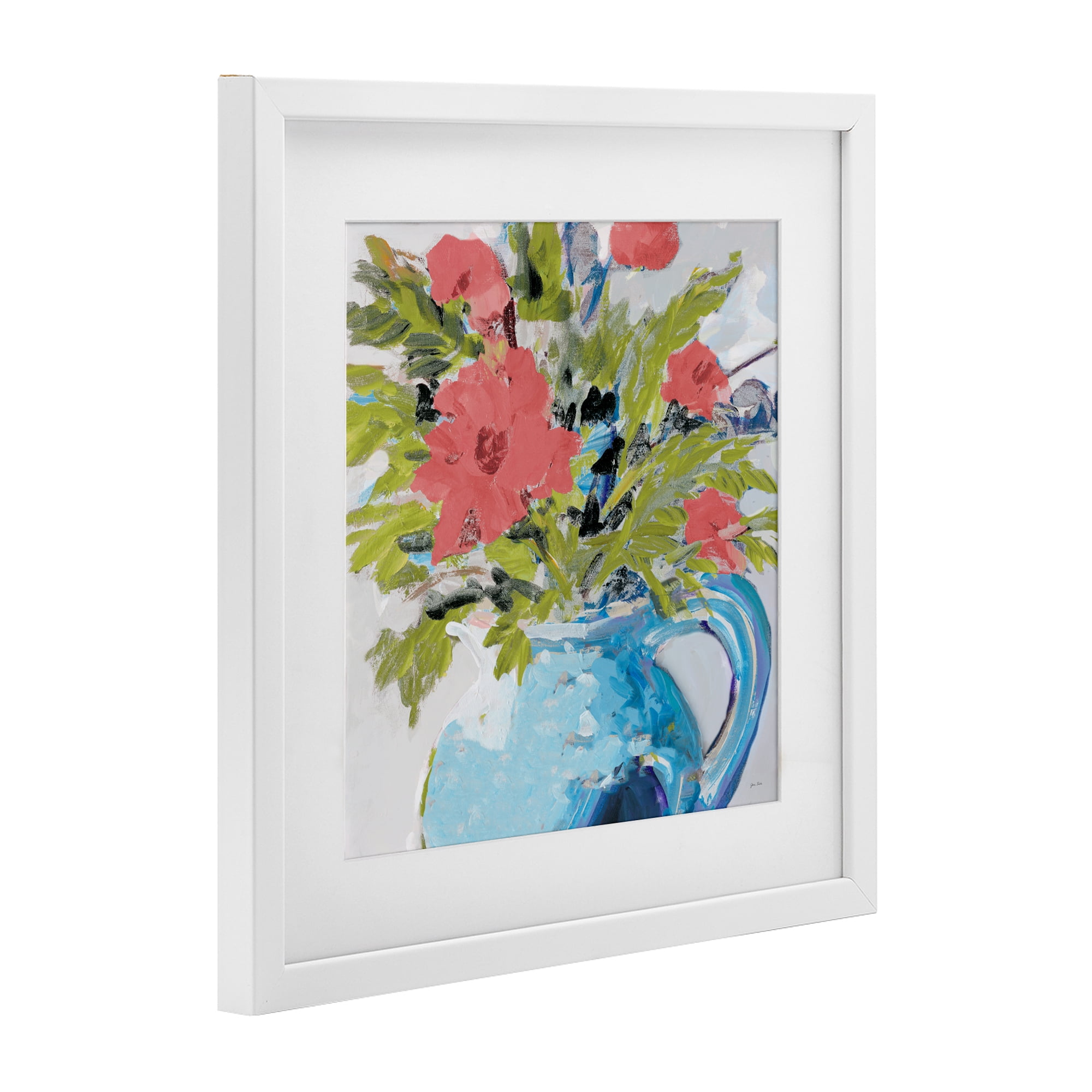 Stupell Industries Daisies in Blue Vase White Framed Print Under Glass, design by Jane Slivka