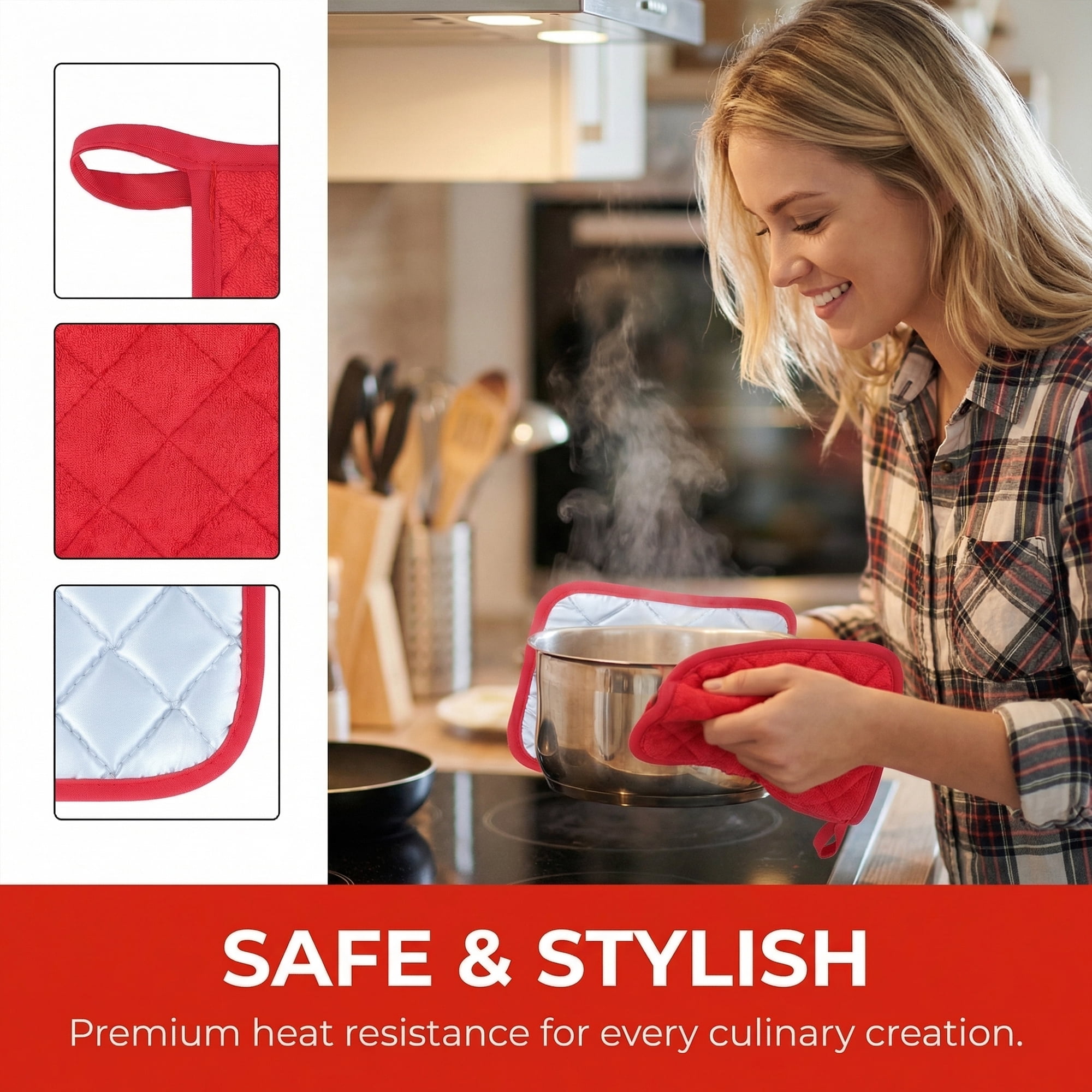 Unique Bargains Pot Holders Heat Resistant Non Slip Hot Pads for Cooking Red 2Pcs