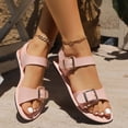 thumbnail image 6 of WRKEKC Womens Sandals Round Toe Solid Color Buckle Strap Flat Casual Slides Spring Summer Shoes for Women, 6 of 7