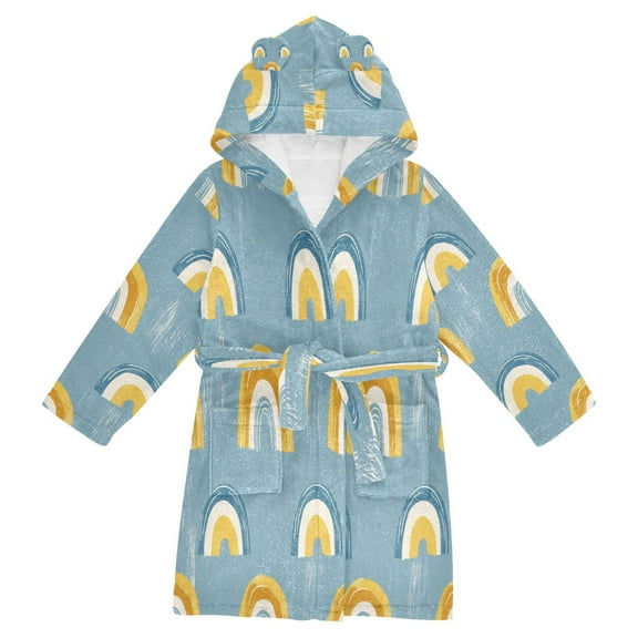 FORMRS Niños Bathrobe Unisex Hooded Robe Soft Plush Pajamas Sleepwear, Size 2-3T, Light Blue Rainbow