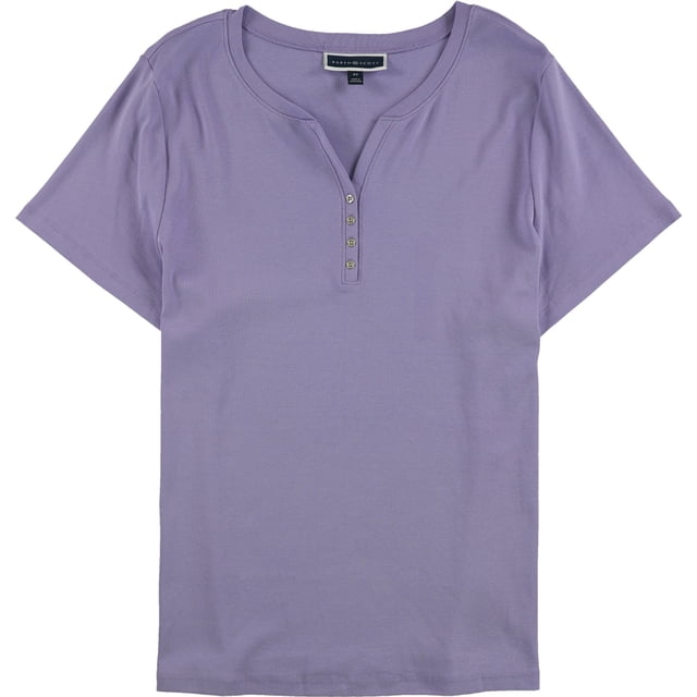 Karen Scott Camiseta henley con botones falsos para mujer, Púrpura, 2X
