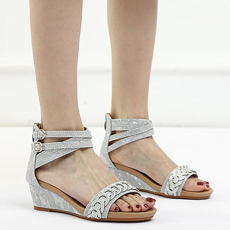 

Cathalem Wedges Shoes For Womens Elastic Band Casual Bohemian Sandals Boho Beach Sandals Flip Flops Water Sandals for Women Silver 6.5
